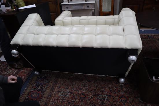 A pair of Josef Hoffmann Kubus ivory leather sofas W.150cm